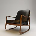 Comfortable Modern Rocking Leisure Chair With Wooden Frame And Black Leather Cushion