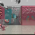 Vibrant Pink And Blue Interior Space With Cloud Chandeliers Balloons And Hanging Chair
