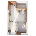 Modern Restaurant Interior With Open Layout Bar Seats Green Plants And Storage Cabinets