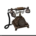 Vintage Telephone With Retro Design Wooden Handle And Metal Rotary Dial