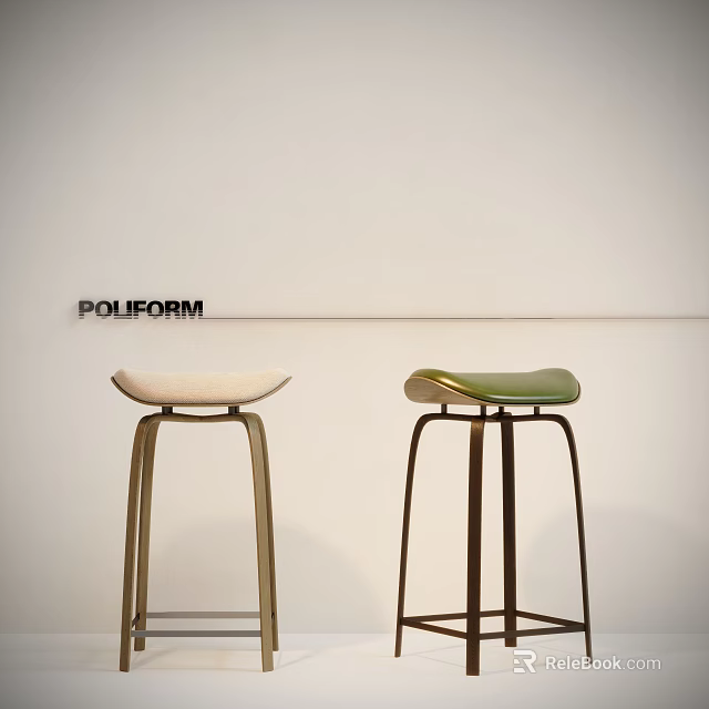 Poliform Modern Bar Stools With Light And Green Seats And Sleek Design 3d model 