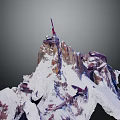 Snowy Mountain Terrain With Rocky Peak Red Tower And Snow Covered Slopes