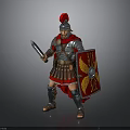 Roman Soldier With Red Feathered Helmet Armor Sword And Eagle Shield