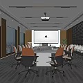 Modern Conference Room Interior With Large Windows Conference Table Projector And Chairs