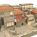 Traditional Urban Building Complex Featuring Red Tiled Roofs Stone Arches And Cobblestone Square