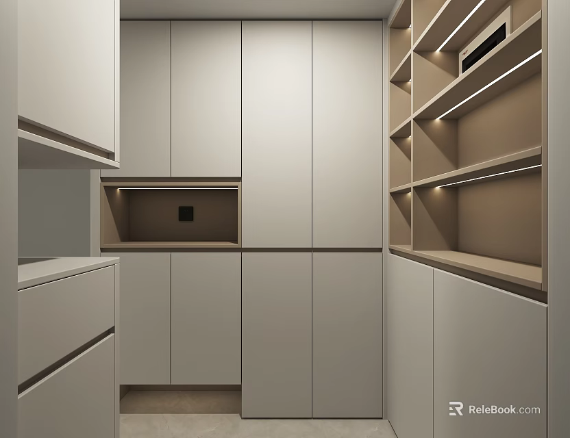 Modern Shoe Cabinet Design With Multiple Storage Shelves And LED Lighting 3d model