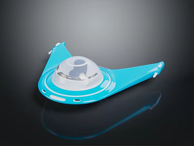 Blue Spacecraft With Transparent Dome And Flying Saucer Like Design For Space Exploration 3d model