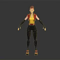 3D Character With Pink Hair Yellow Top Red Vest Black Gloves And Red Shoes