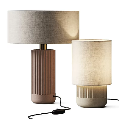 Two Modern Table Lamps With Textured Ceramic Base And Neutral Fabric Shade 3d model