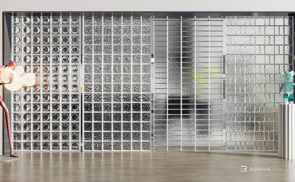 Modern Glass Block Wall Design Featuring Textured And Transparent Glass Panels 3d model 