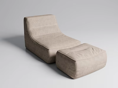 Modern Beige Fabric Lounge Chair With Matching Ottoman For Comfortable Relaxation 3d model