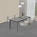 Elegant Dining Table Set With White Rectangular Table Four Metal Frame Chairs And Modern Pendant Lights 3d model