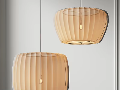 Two Modern Beige Pleated Shade Pendant Lights Hanging In Interior Design 3d model