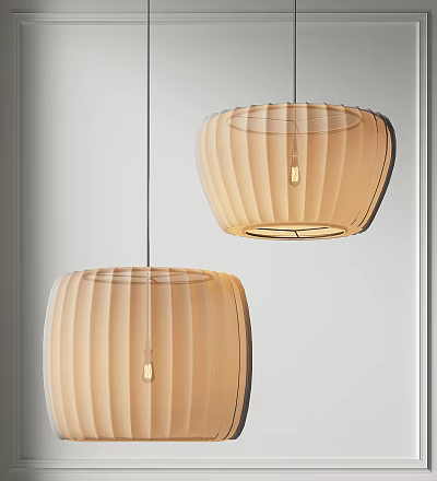 Two Modern Beige Pleated Shade Pendant Lights Hanging In Interior Design 3d model