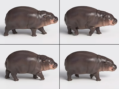 Hippo with Binding and Walking Animation Hippo Cub Baby Hippo 3d model