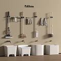 Poliform Bathroom Accessories With Wall Mounted Cleaning Tools And White Wash Basins