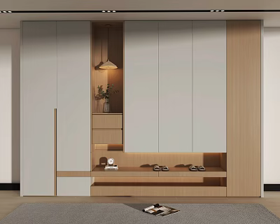 Modern White Wooden Shoe Cabinet With Mirror Storage Shelf And Plant Design 3d model