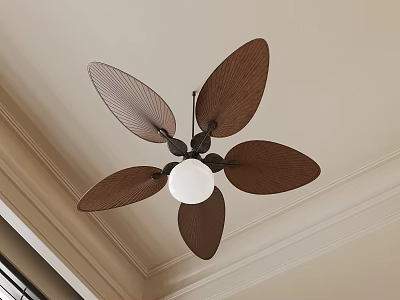 Modern Ceiling Chandelier With Five Brown Leaf Shaped Blades And White Light Bulb 3d model
