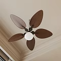 Modern Ceiling Chandelier With Five Brown Leaf Shaped Blades And White Light Bulb
