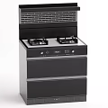 Modern Black Integrated Kitchen Stove With Range Hood Two Gas Burners And Storage Drawers