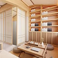 New Chinese-style Log Japanese-style Study Tea Room Loft 3d model