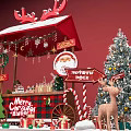 Festive Christmas Stall With Decorated Tree Reindeer Gifts And North Pole Sign 3d model