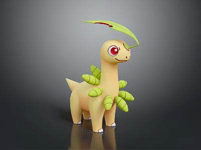3D Game Character With Yellow Body Red Eyes Green Buds On Back And Head Leaf 3d model