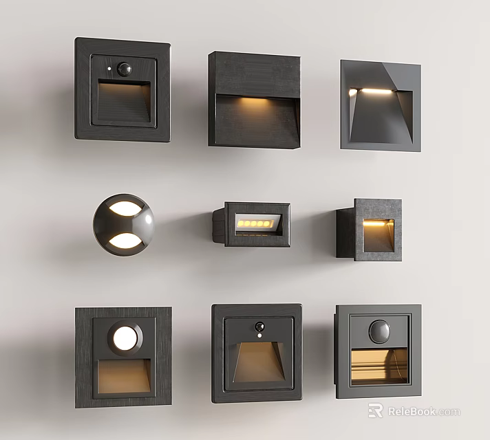Modern Black Wall Lamps With Various Square And Round Illuminated Design Options 3d model 