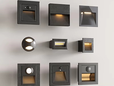 Modern Black Wall Lamps With Various Square And Round Illuminated Design Options 3d model
