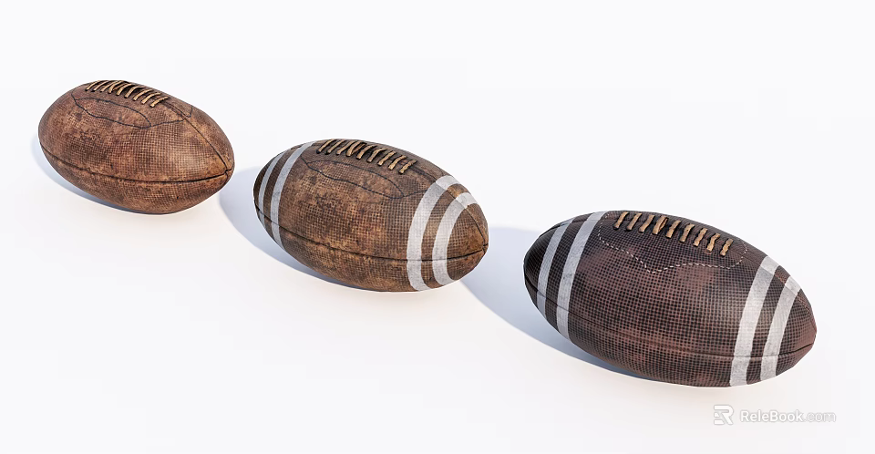 Classic Brown Rugby Balls With White Stripes As Sports Equipment Collection 3d model 