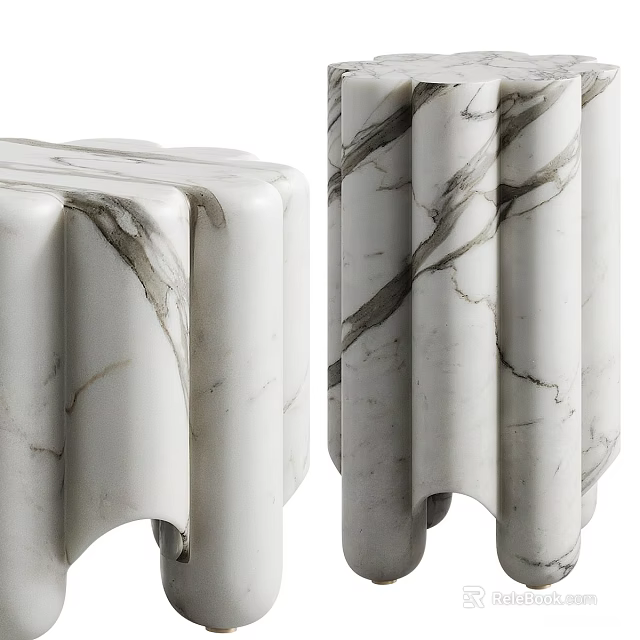 Sleek White Marble Coffee Table With Curved Edges And Grey Veins Design 3d model 