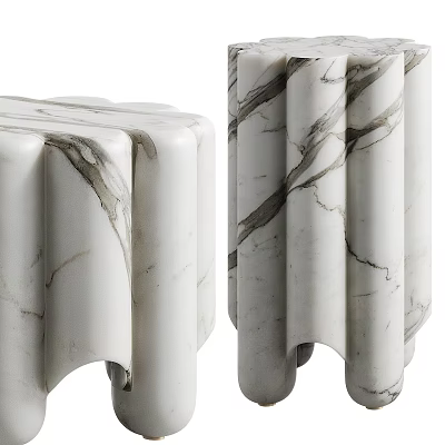 Sleek White Marble Coffee Table With Curved Edges And Grey Veins Design 3d model