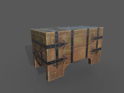 Vintage Wooden Chest of Drawers with Metal Straps and Carved Details 3d model