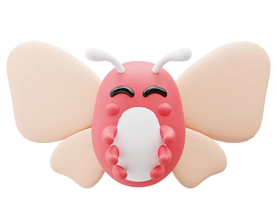 Cute Cartoon Flying Animal Butterfly With Pink Body Beige Wings Smiling Face And Blush Cheeks 3d model