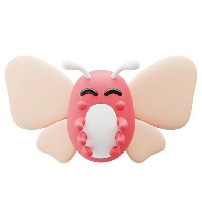 Cute Cartoon Flying Animal Butterfly With Pink Body Beige Wings Smiling Face And Blush Cheeks 3d model