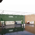 LOOMA Exhibition Booth Design With Sofas Plants Green Gray Beige Walls And Reflective Floor