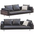 Leather Sectional Sofa with Multiple Cushions and Metal Legs 3d model