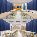 Modern Classroom Maker Classroom Desk and Chair Long Wooden Table 3d model
