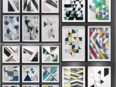 Abstract Paintings With Geometric Shapes Colorful Patterns Modern Wall Art Collection 3d model