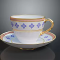 Elegant Porcelain Teacup With Saucer White Base Blue Floral Patterns And Gold Rim