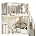 Modern Kids Bunk Bed With Stairs Upper Guardrail Lower Sofa Bed And Pillows