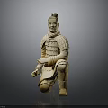 Detailed Ancient Terracotta Warrior Sculpture Kneeling Soldier With Armor And Hairstyle