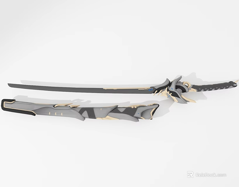 Modern Decorative Sword With Ornate Handle And Black Gold Blade Design 3d model 