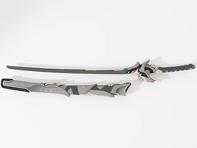 Modern Decorative Sword With Ornate Handle And Black Gold Blade Design 3d model