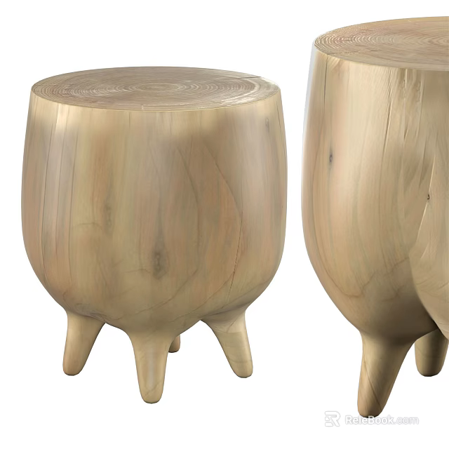 Natural Wood Stools With Round Top And Three Legs Simple Design 3d model 