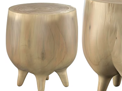 Natural Wood Stools With Round Top And Three Legs Simple Design 3d model