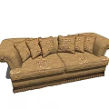 Brown Fabric Two Seater Sofa With Floral Patterned Cushions And Decorative Trim