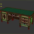 Ornate Wooden Desk With Green Top Gold Accents Intricate Drawers And Classic Design