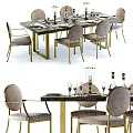 Elegant Dining Table Set With Upholstered Chairs Metal Legs And Tableware 3d model