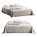 Double Bed With Cozy Light Colored Linen Sheets Pillows And Folded Blanket
